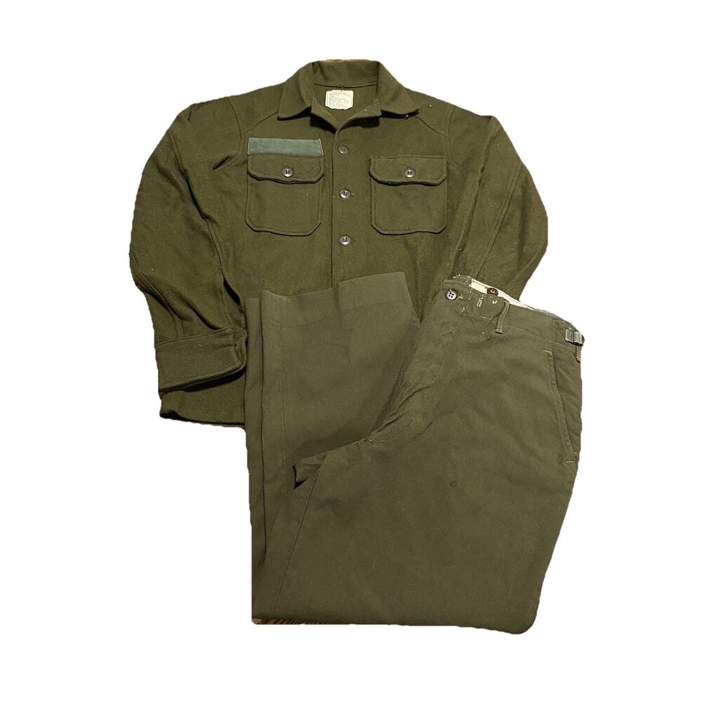VTG Army Uniform M-1951 Shirt Pants Trousers Green XS 33x26 Wool 50s Military